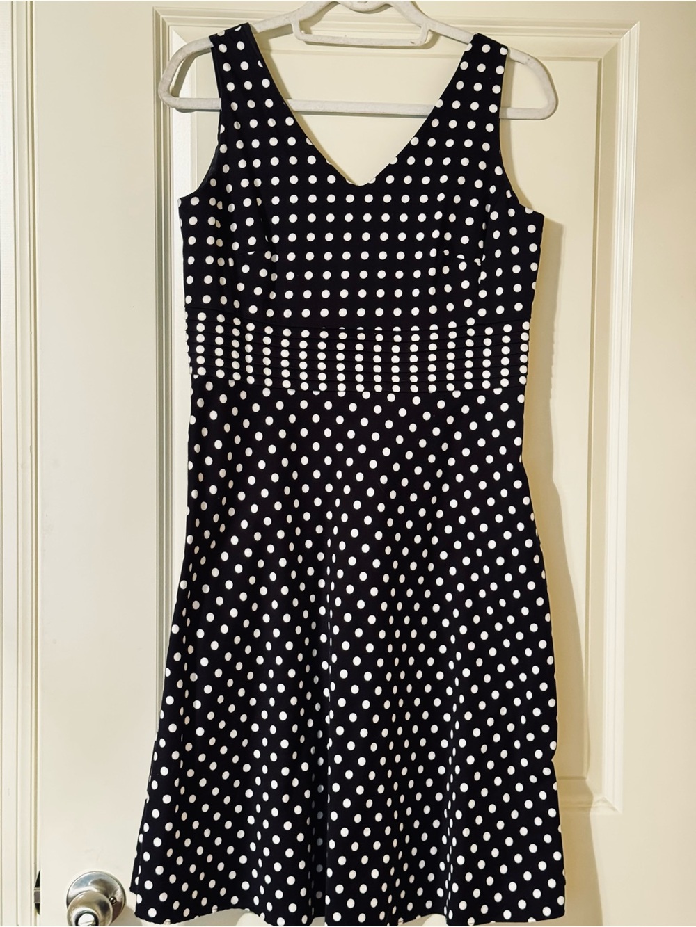 Amanda Smith Black & White Polka Dot V-Neck Fit-and-Flare Dress